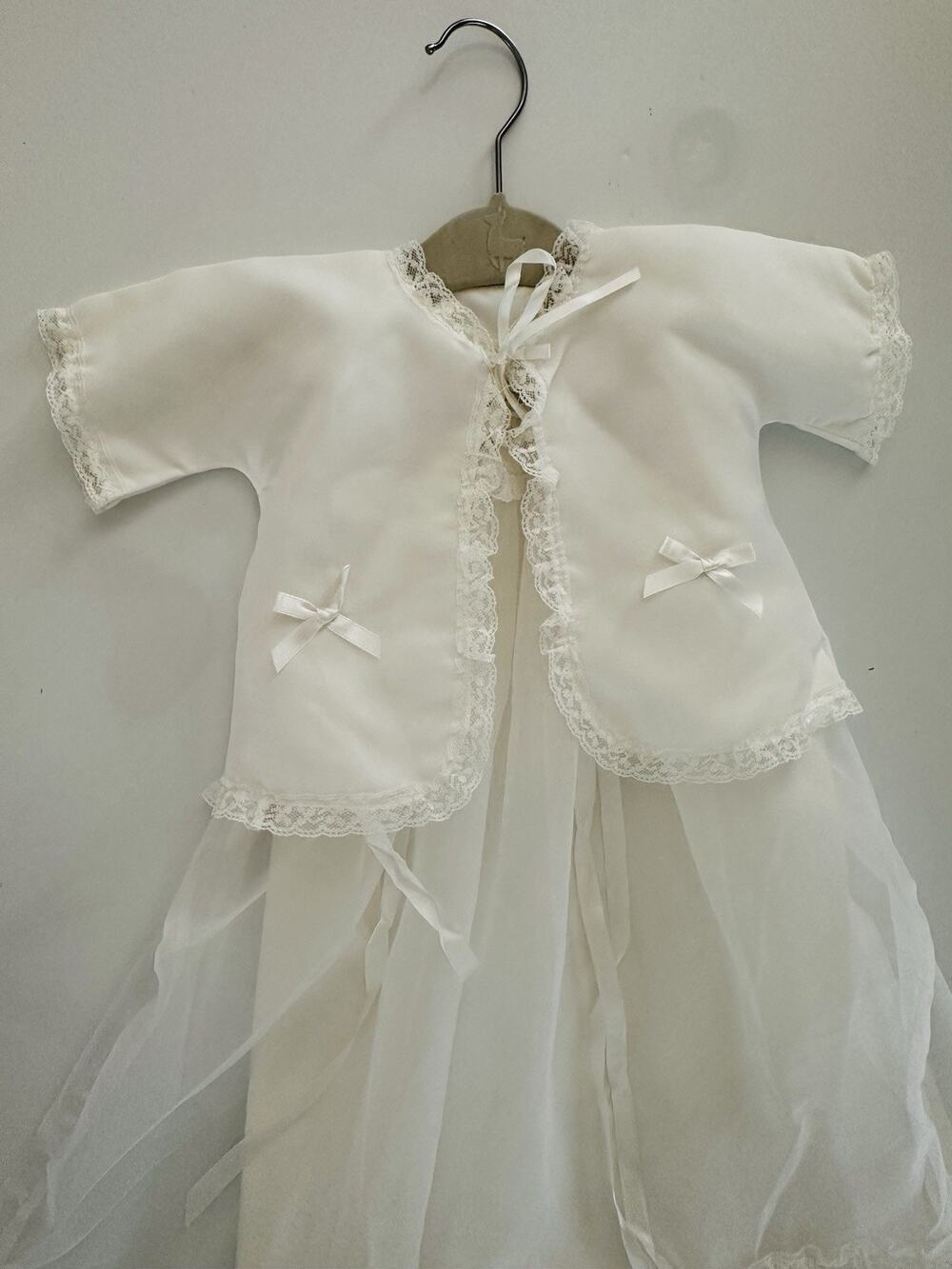 Handmade Vintage Baby Infant Christening Baptism Gown + Under Dress + Coat 60s